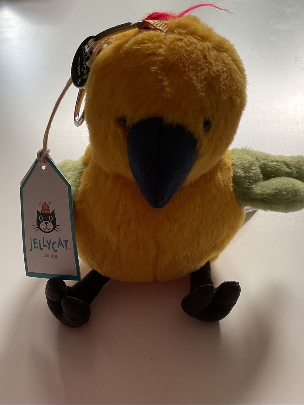 Jellycat Yellow Plush Parrot Keychain with Green Wings